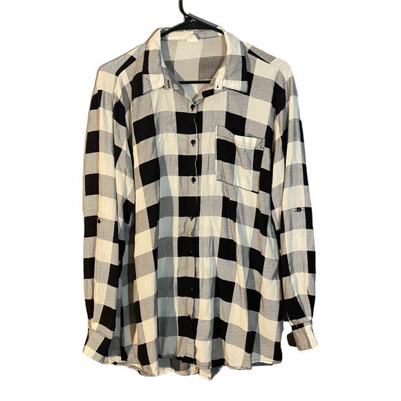 Passport Tops - Passport Black White Check Plaid Long Sleeve Button Down Shirt Women Sz XL